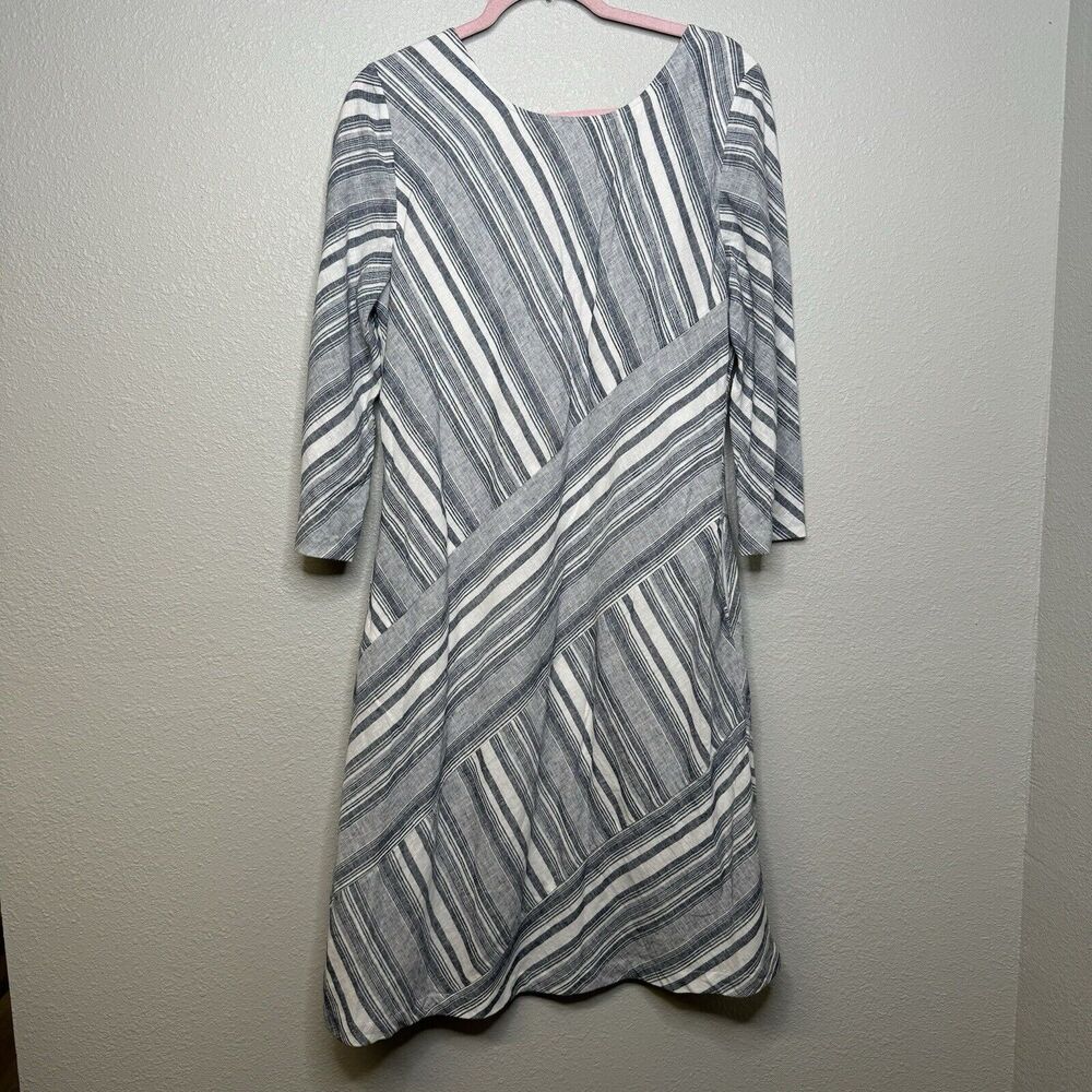 Soft Surroundings Sonya Linen Dress Blue Ivory #2FV15 Women’s Medium - Picture 6 of 6